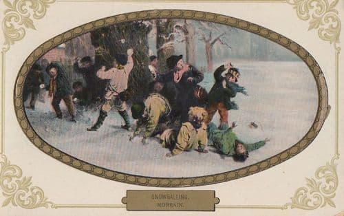 Snowballing Throwing Snowballs Antique Postcard