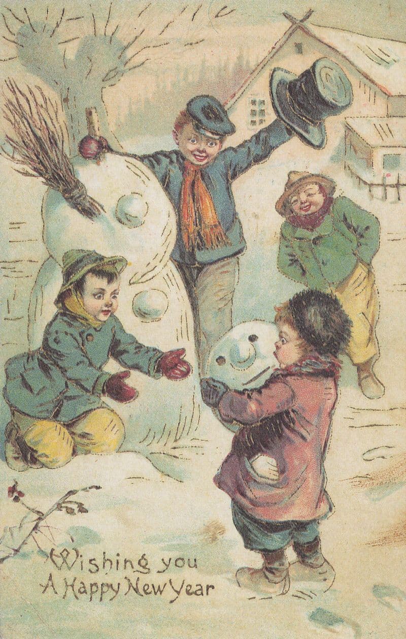 Snowman Girl Not Giving His Head Comic Christmas Postcard