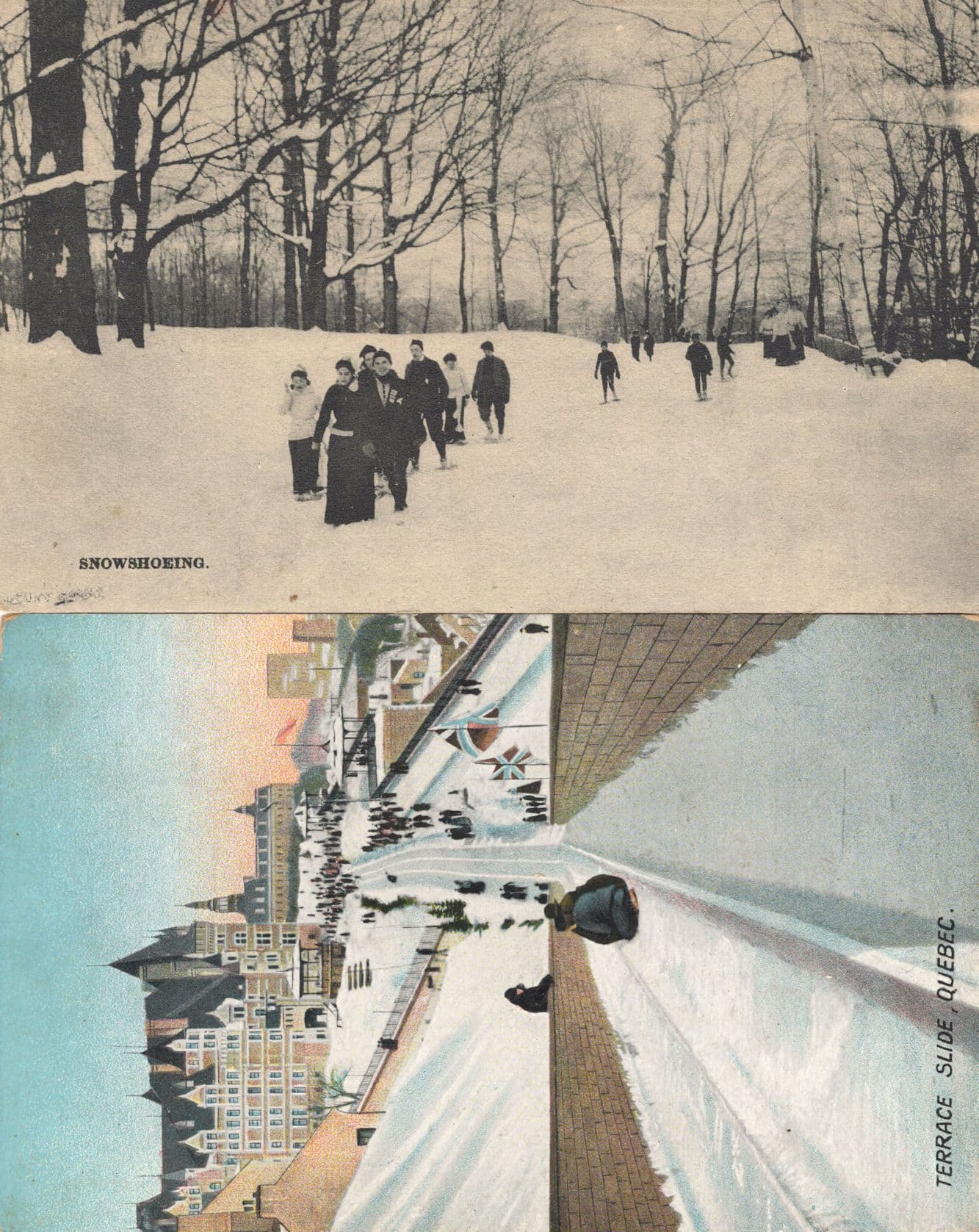 Snowshoeing Terrace Slide Quebec 2x Canada Old Postcard s