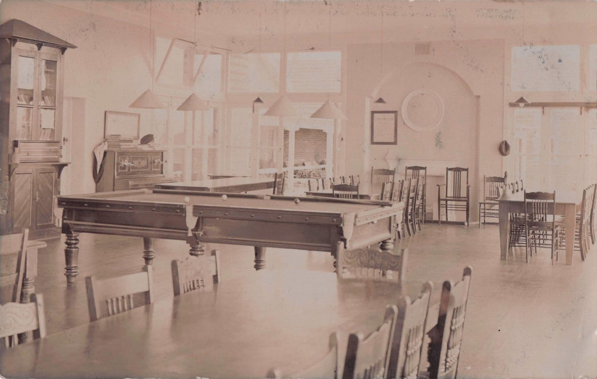 Social Club Pool Billiards Antique Table Common Room Old RPC Postcard