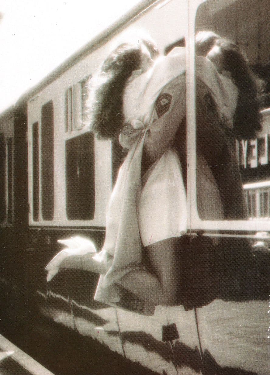 Soldier & Girl Awesome Romantic Railway Train RPC Military Postcard
