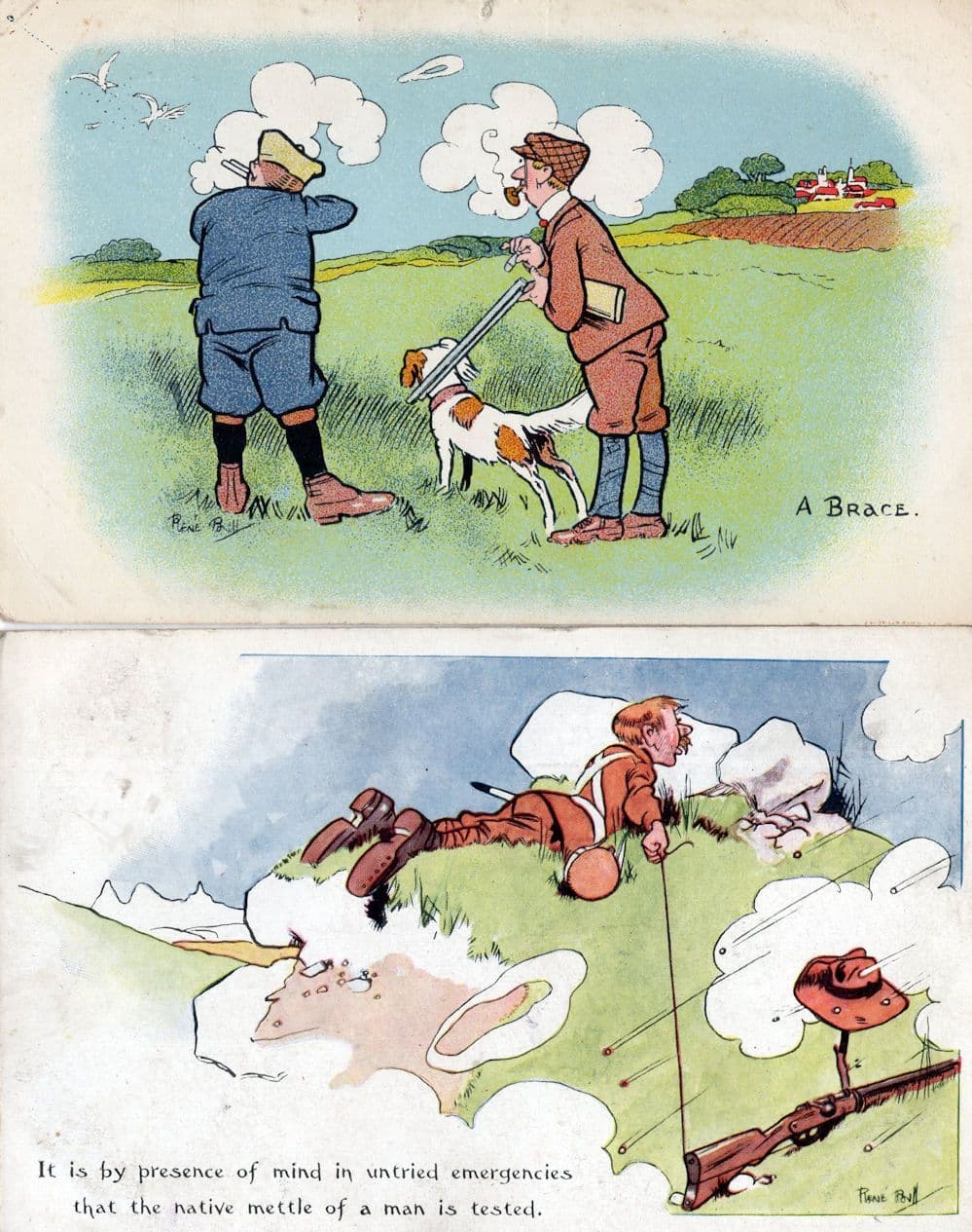 Soldier In Mountain Shooting Range Rifle Gun 2x Old Comic Postcard