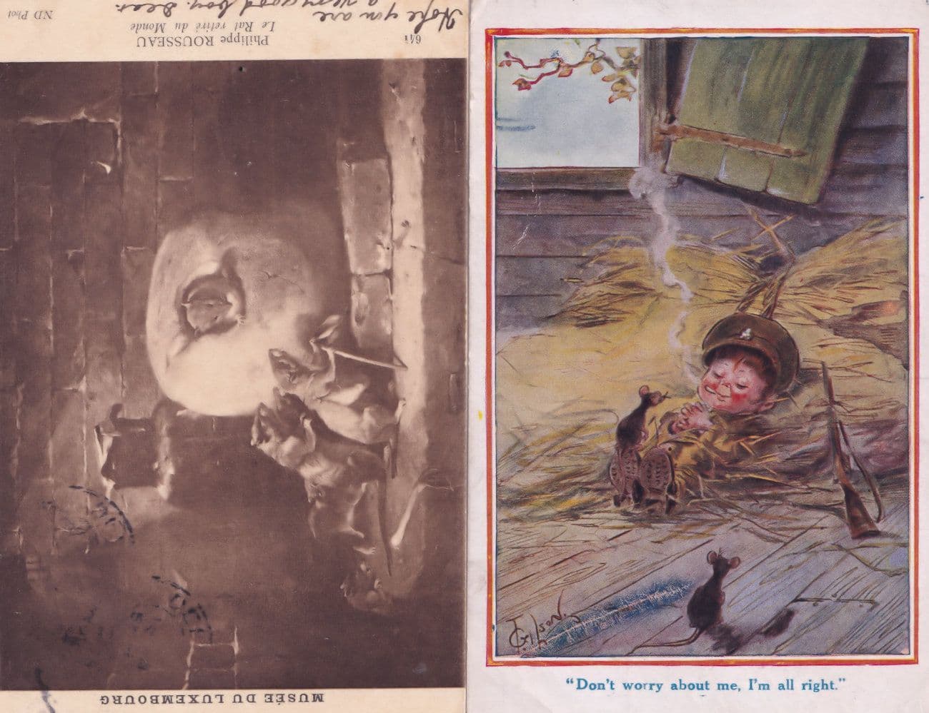 Soldier Sleeping Dont Worry About Me Mice Comic Military Old Postcard