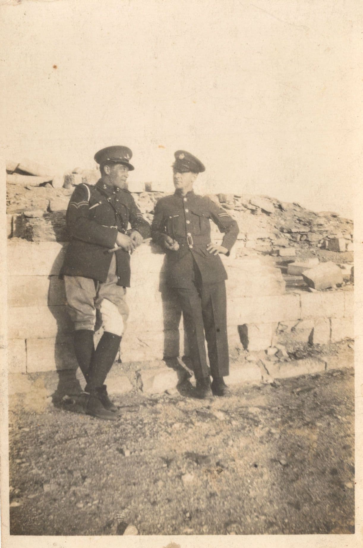 Soldiers Standing By Bomb Damage Rubble Real Photo WW1 Postcard