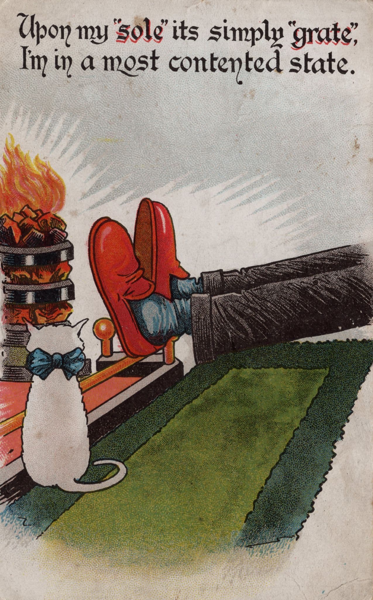 Sole Of Shoe White Cat Antique Sock Feet Humour WW1 Old Postcard