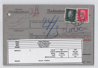 Solingen Hugo Servatius German Antique COD Receipt Postcard