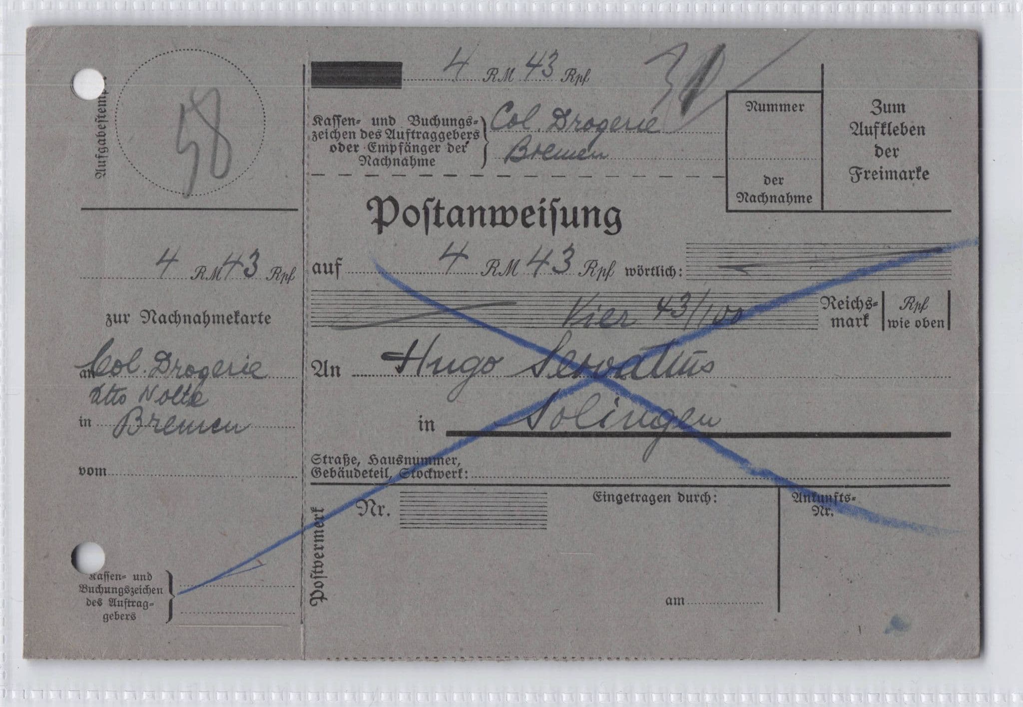 Solingen Hugo Servatius German Antique COD Receipt Postcard