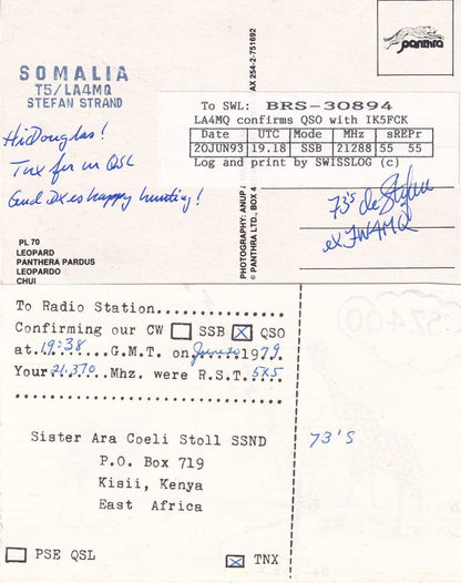 Somalia Guyana Kenya African Wildlife 4x QSL Radio Card s