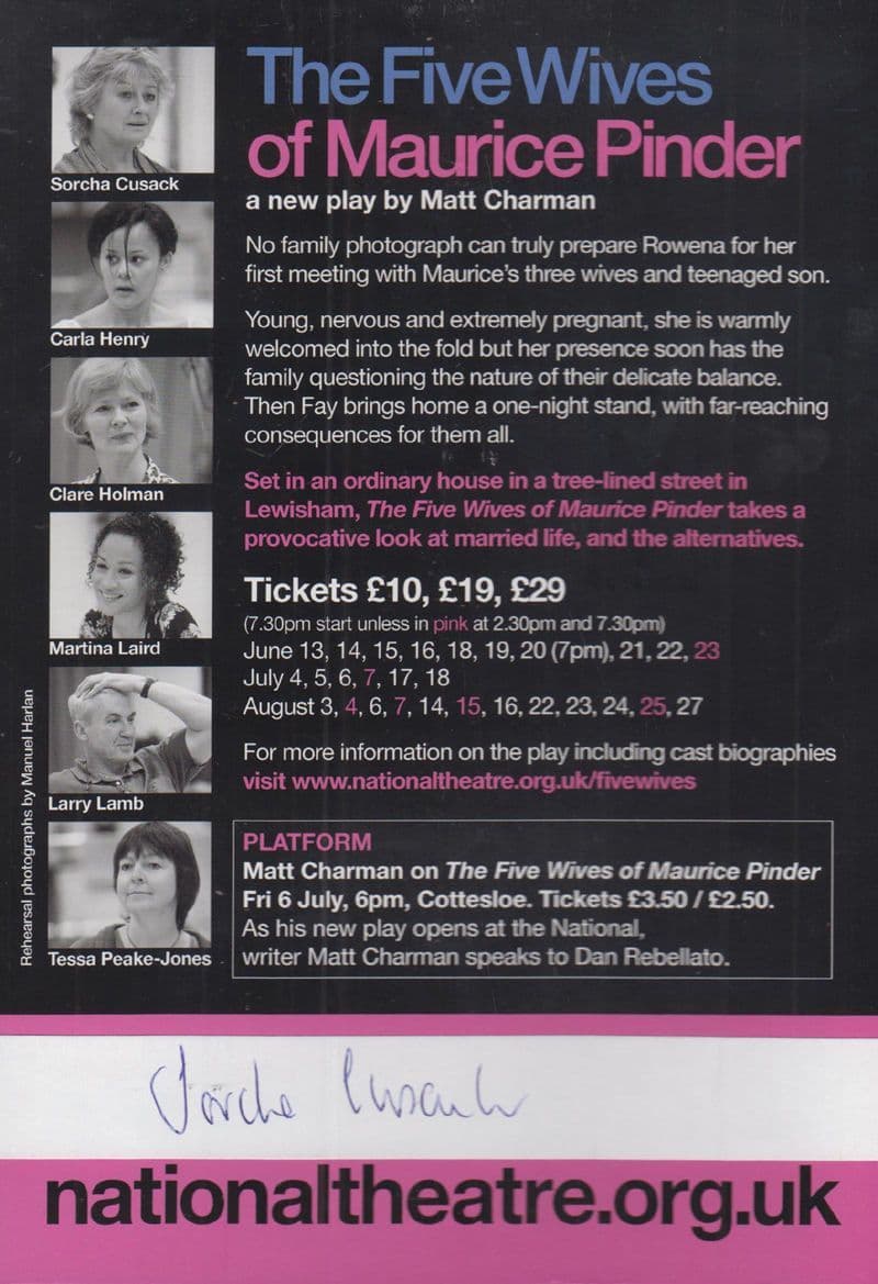 Sorcha Cusack Mrs Browns Boys Five Wives Of Maurice Pinder Signed Theatre Flyer