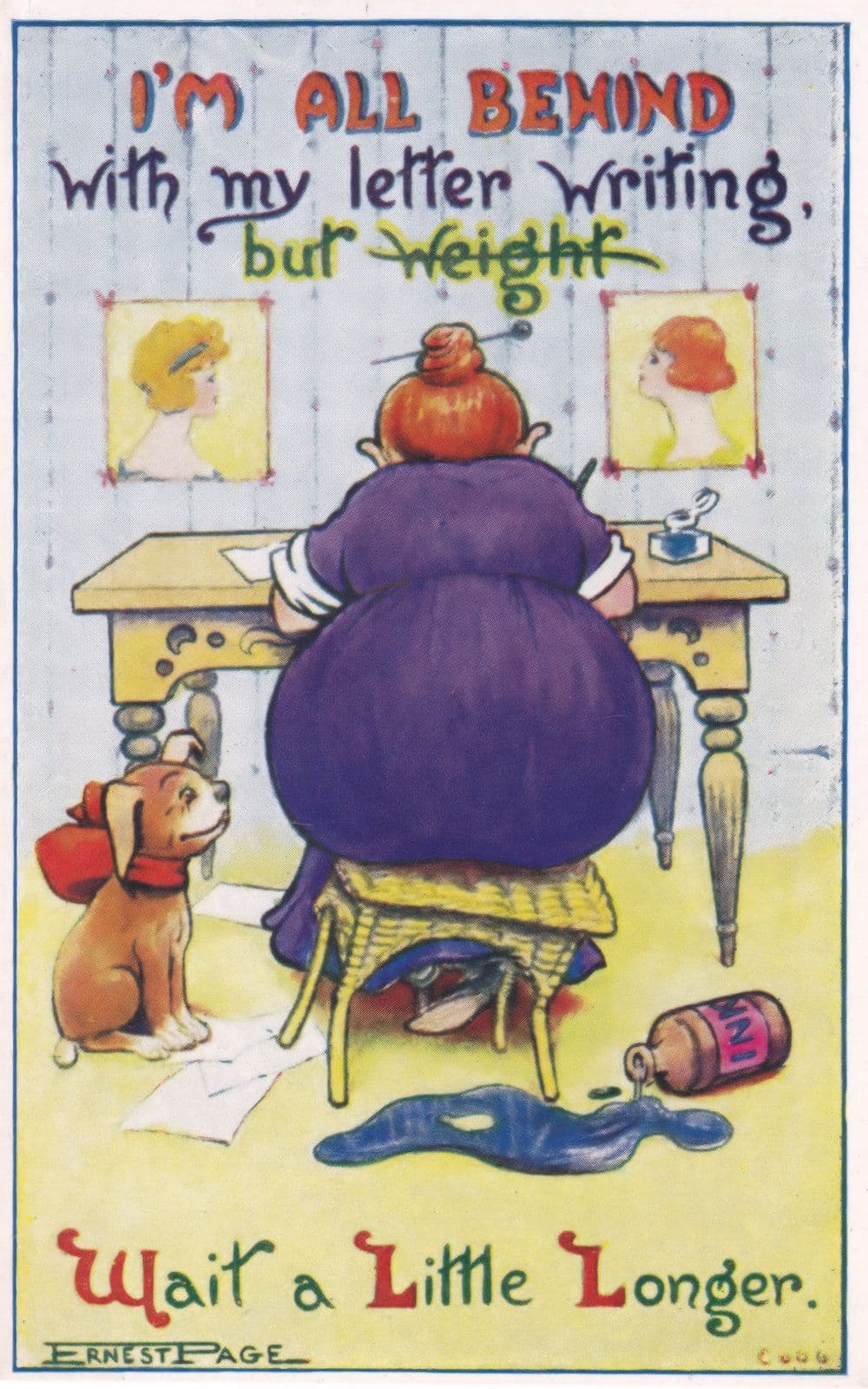 Sorry Apology For Letter Delay Antique Pot Of Ink Comic Postcard