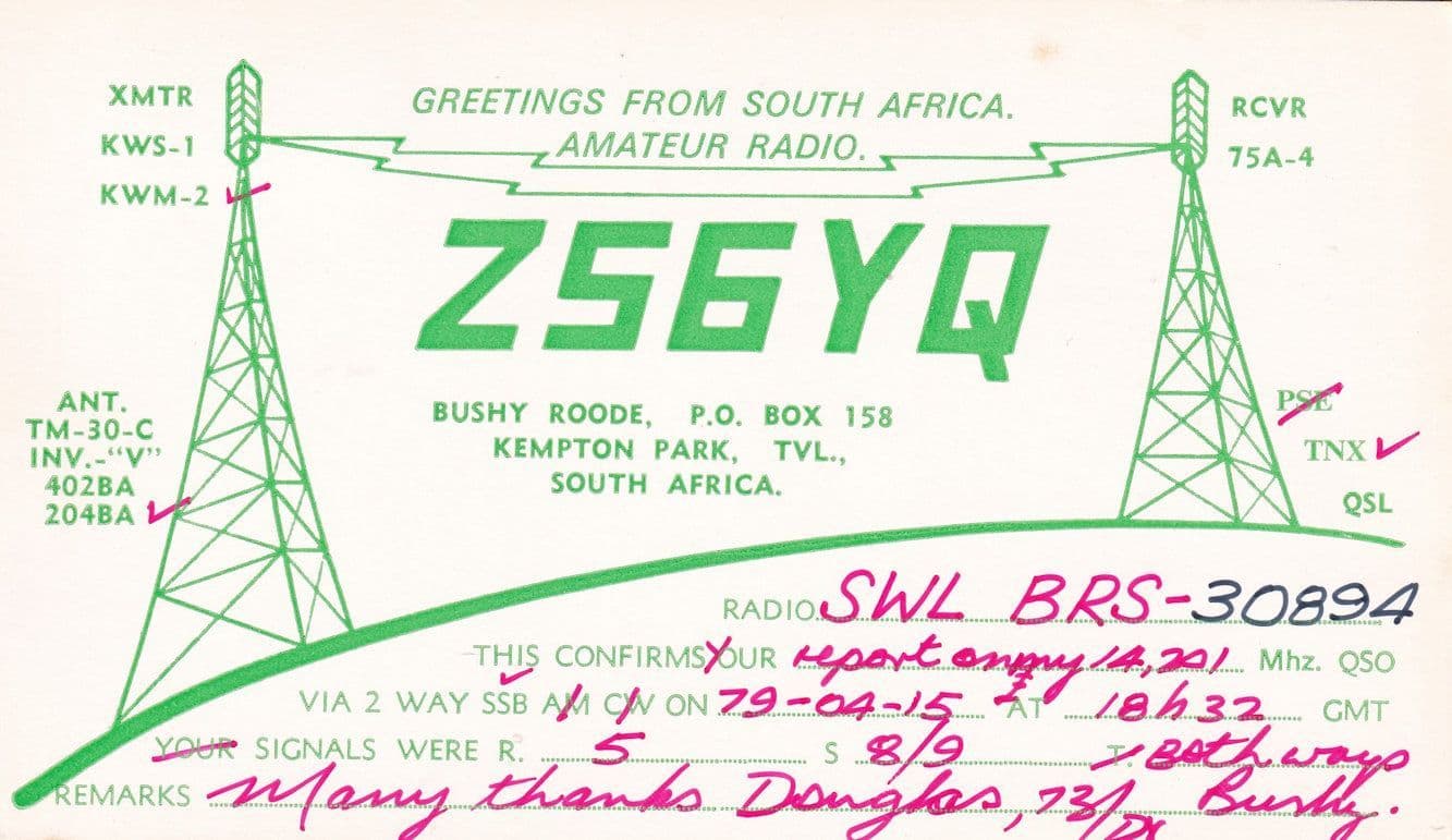 South Africa Amateur Radio Station Kempton Park QSL Card