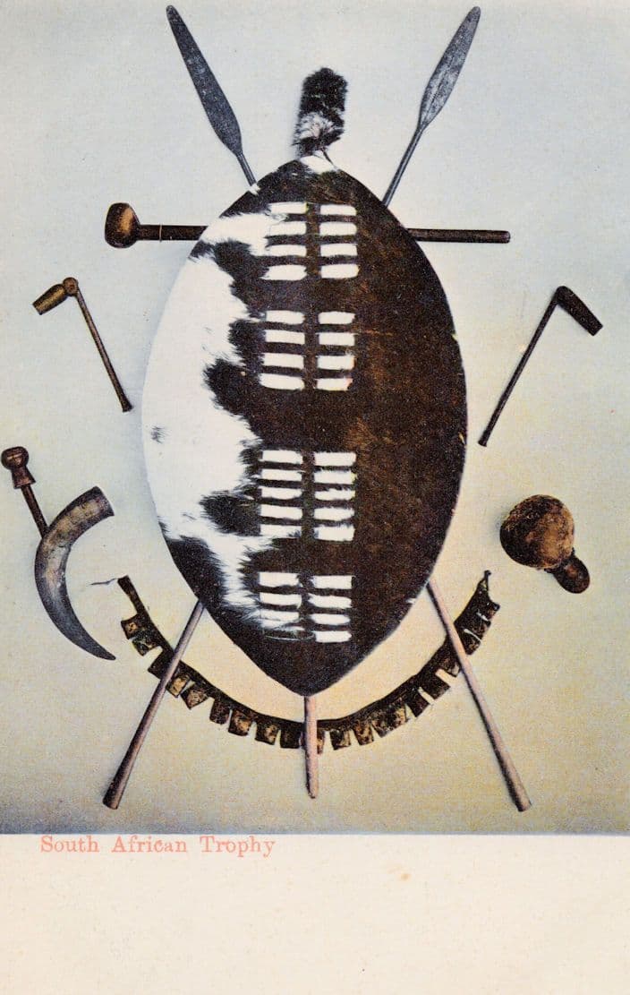 South African Trophy Zulu Warrior Shield Antique Postcard