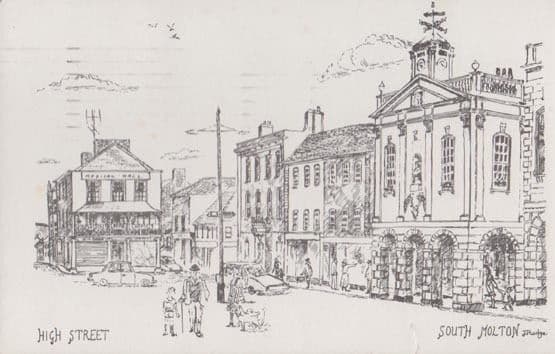 South Molton Medical Hall Chemist Devon Village Painting Drawing Postcard