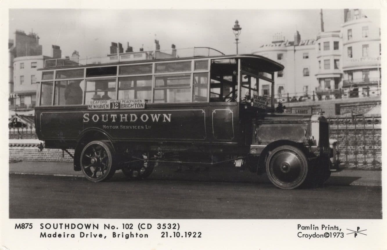Southdown No 102 Madeira Drive Brighton Sussex Old Tram Bus Postcard