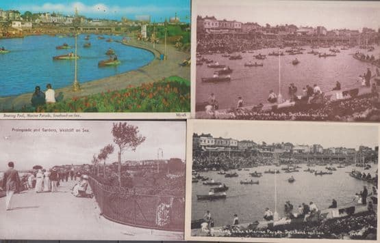 Southend On Sea The Boating Lake 4x Old & 1970s Postcard s
