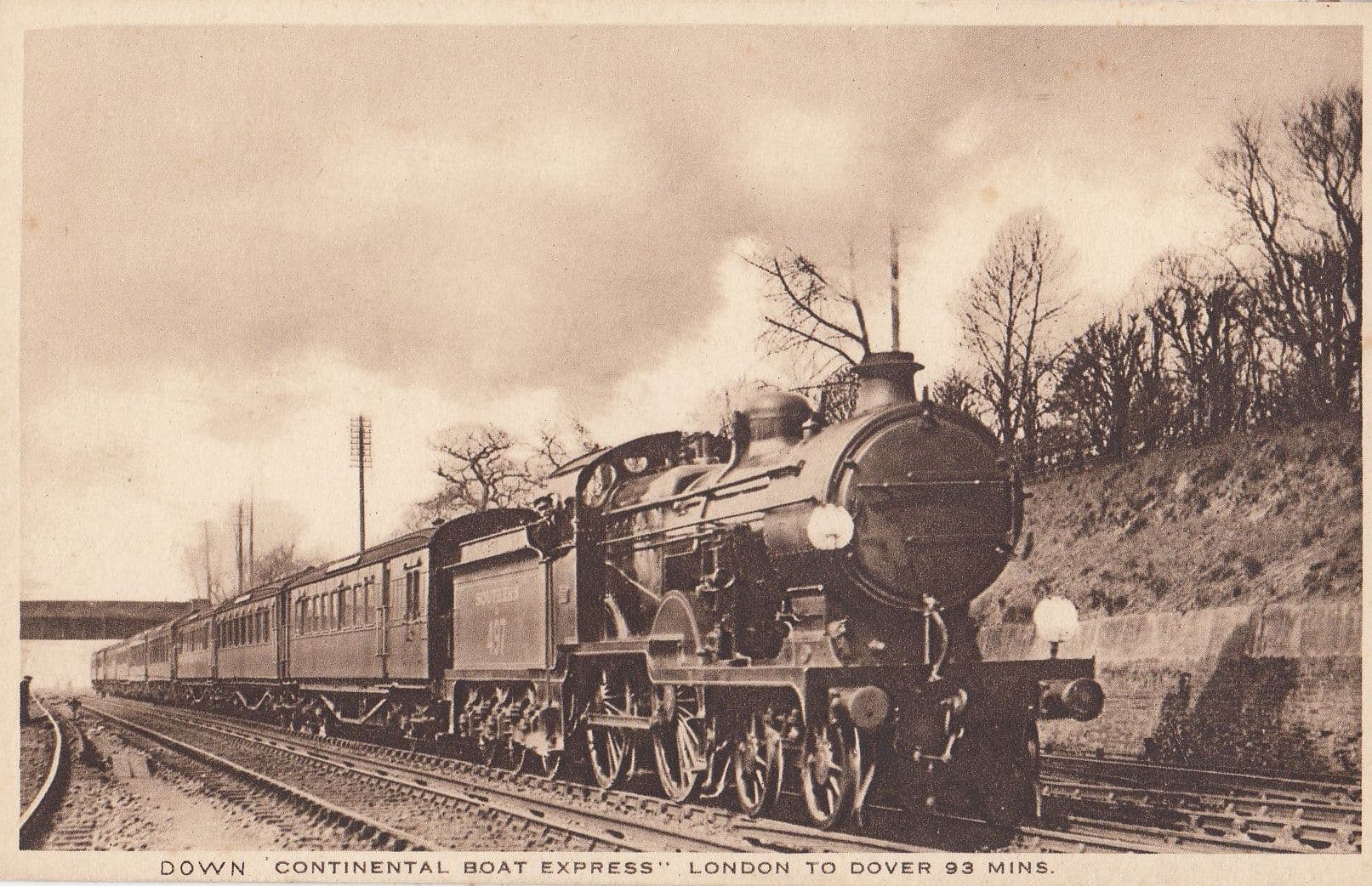 Southern Railway Down Continental Boat Express London to Dover Train Antique Postcard