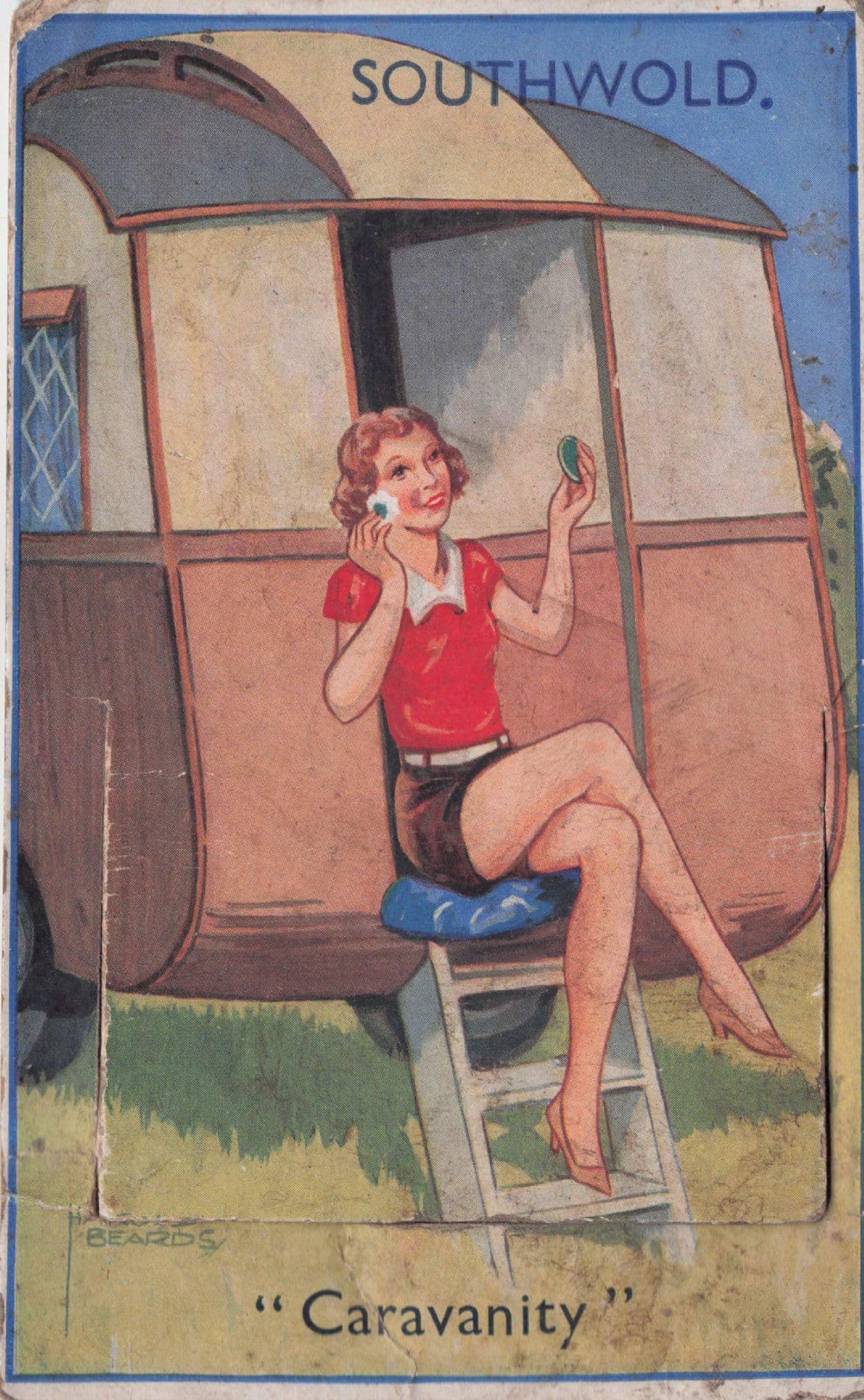 Southwold Caravan Antique But Very Aged Mailing Novelty Postcard