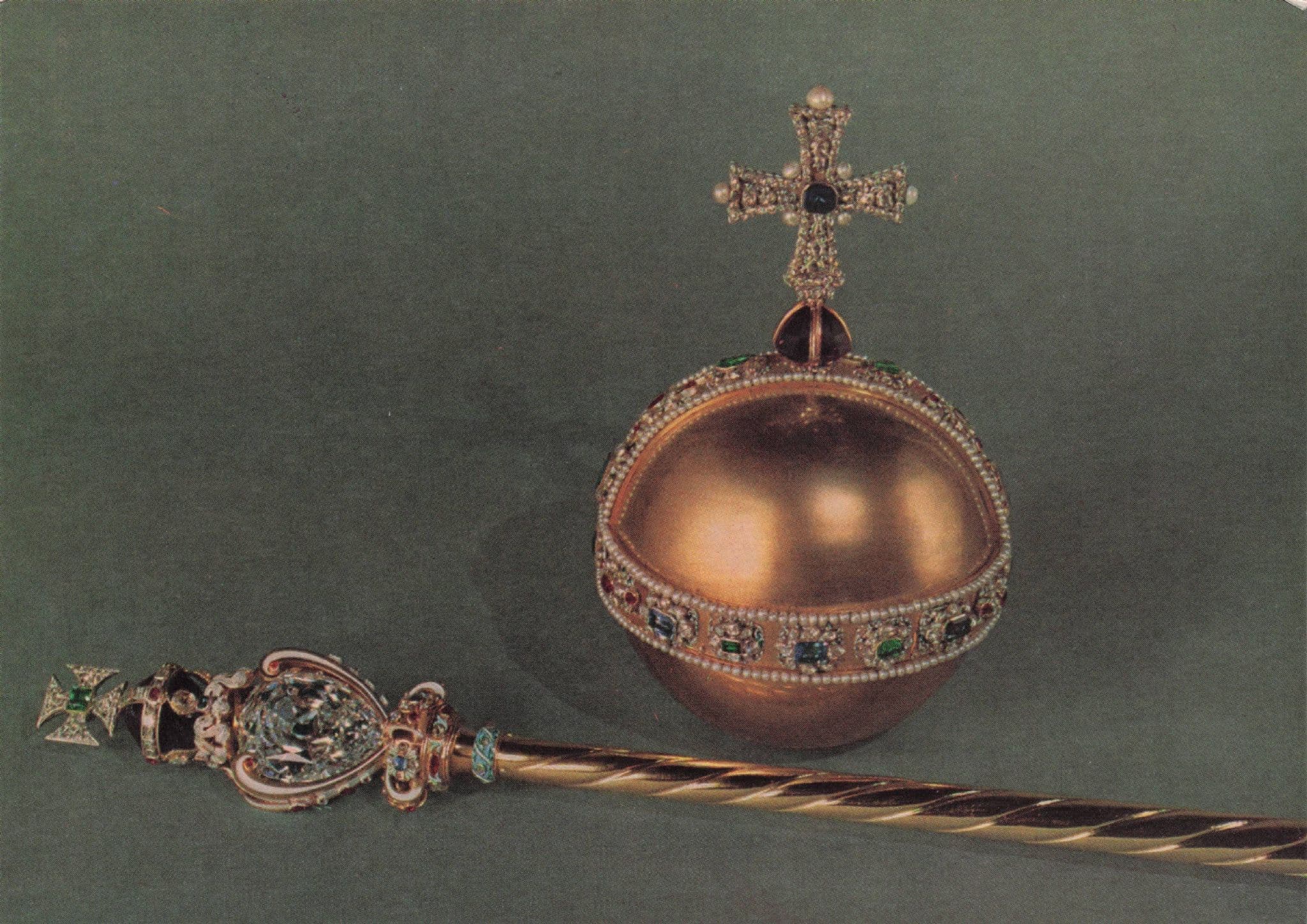 Sovereign's Orb Sceptre Cross Royal Crown King Queen Regalia Photo Postcard