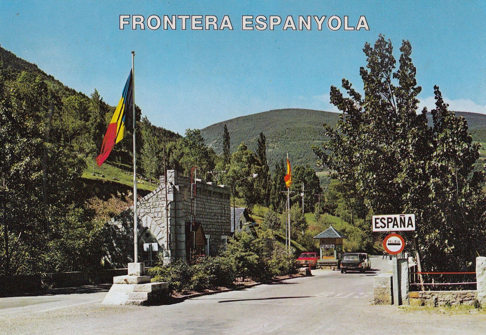 Spain Customs Border Borderline Frontera Espanyola Road Crossing Sign Postcard