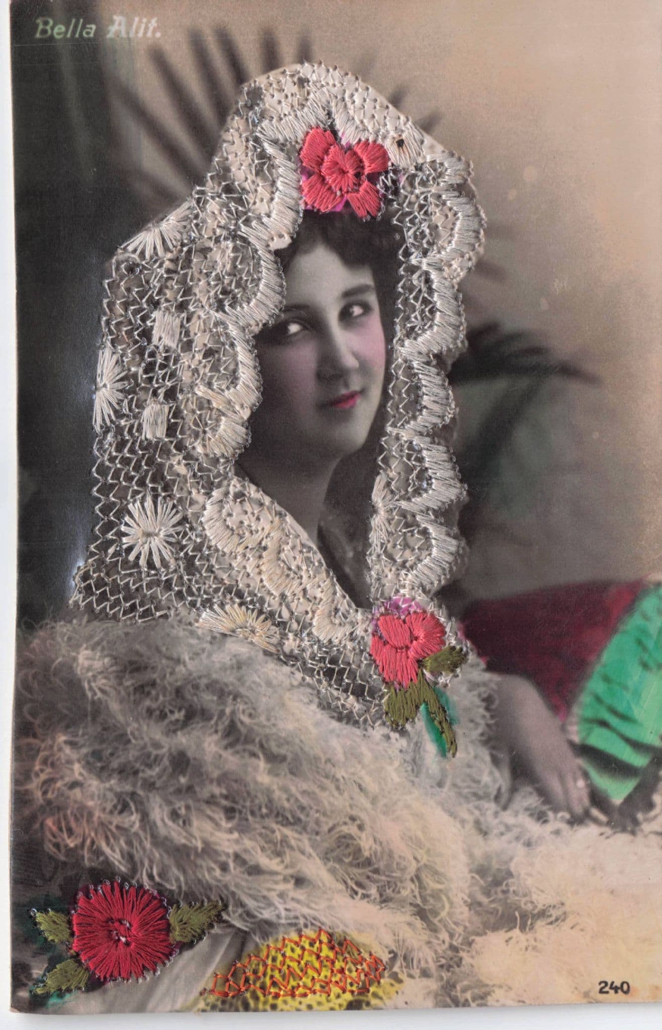 Spanish Glamour Lady Real Silk Lace Fabric Antique Photo Postcard