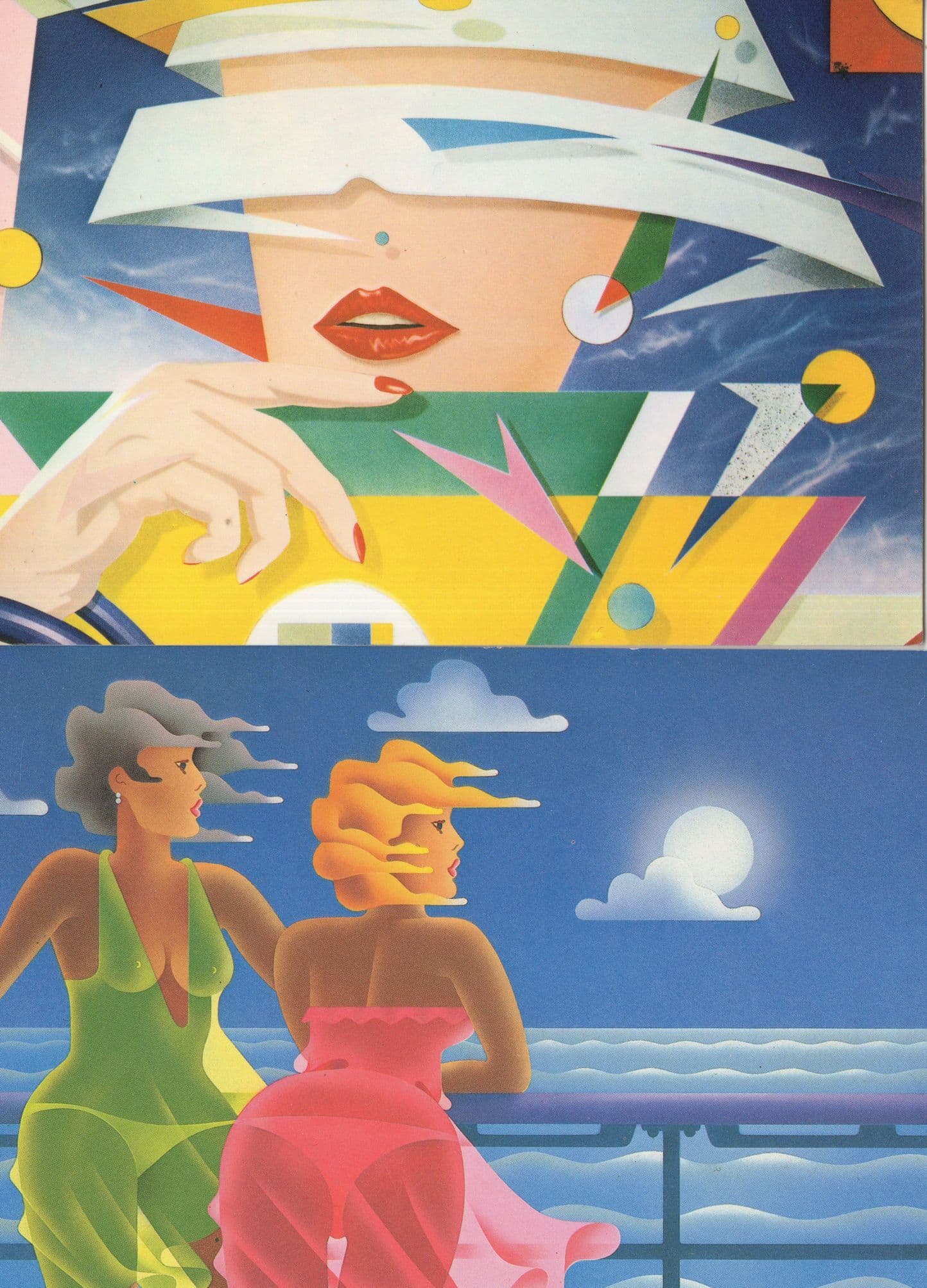 Spanish Lady With Robot Visor Sunglasses Art Deco 2x Postcard