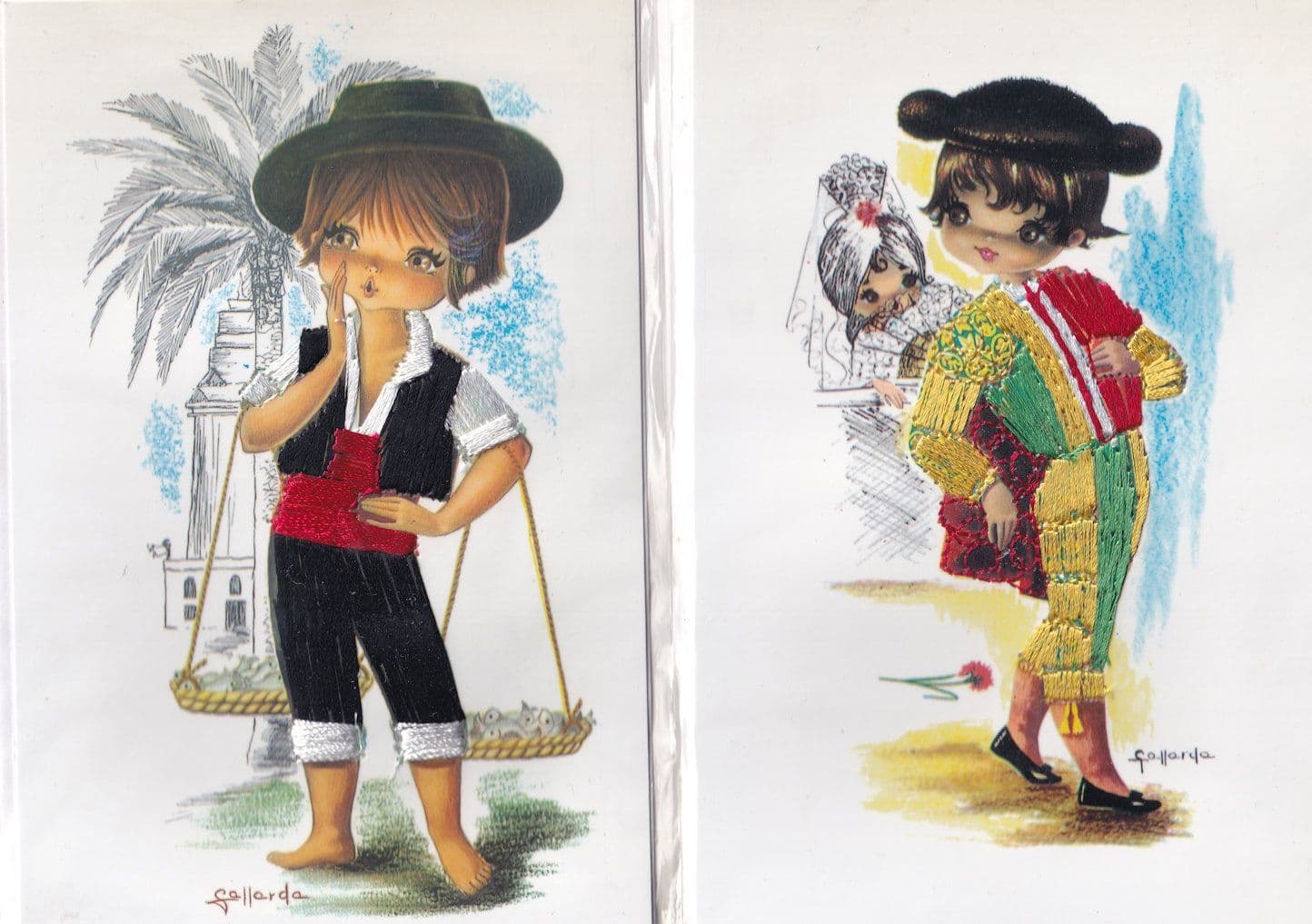 Spanish Man 1980s Matador Type Outfit 3D Real Fabric Postcards Sealed