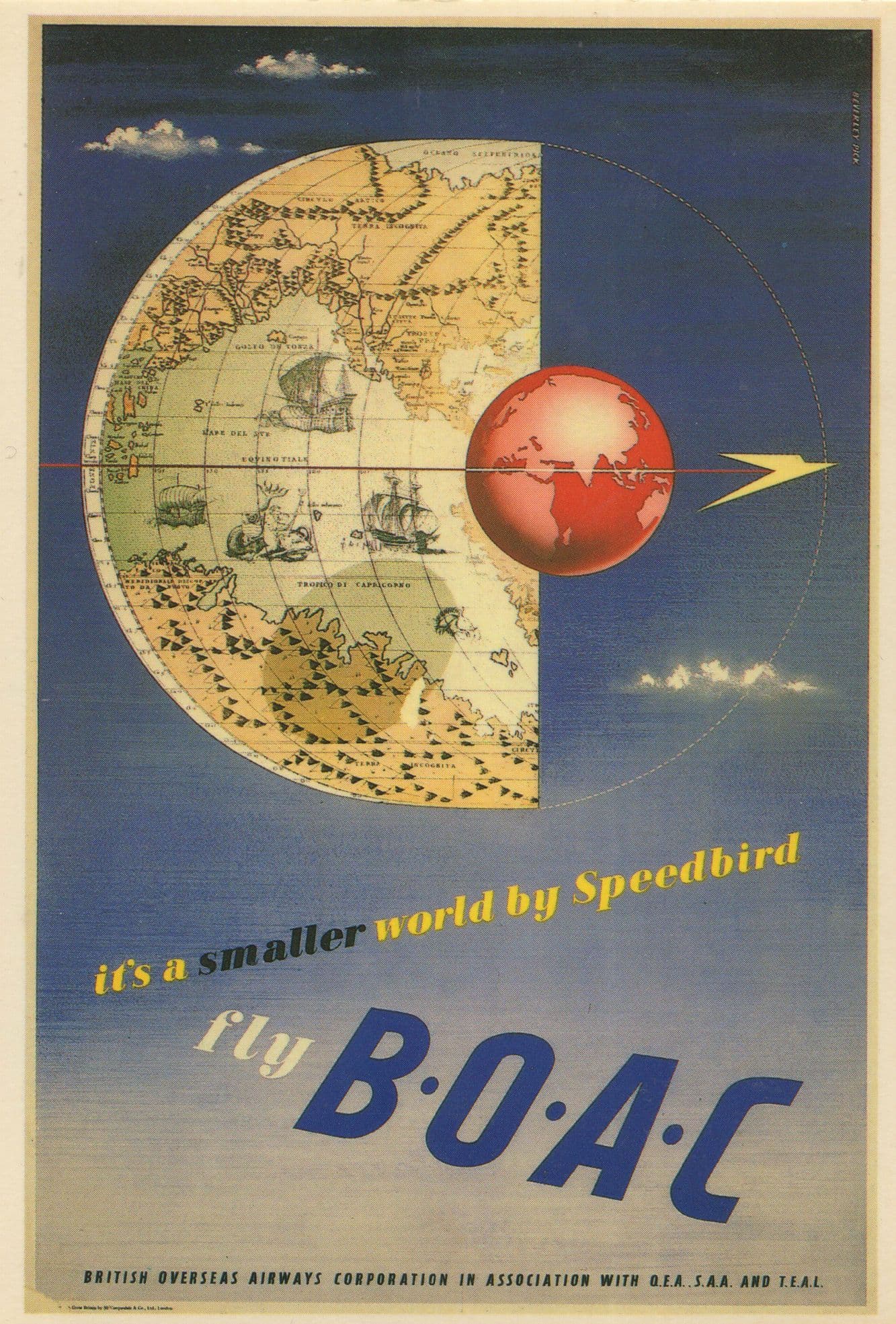 Speedbird BOAC Flights Plane Its A Smaller World Poster Postcard
