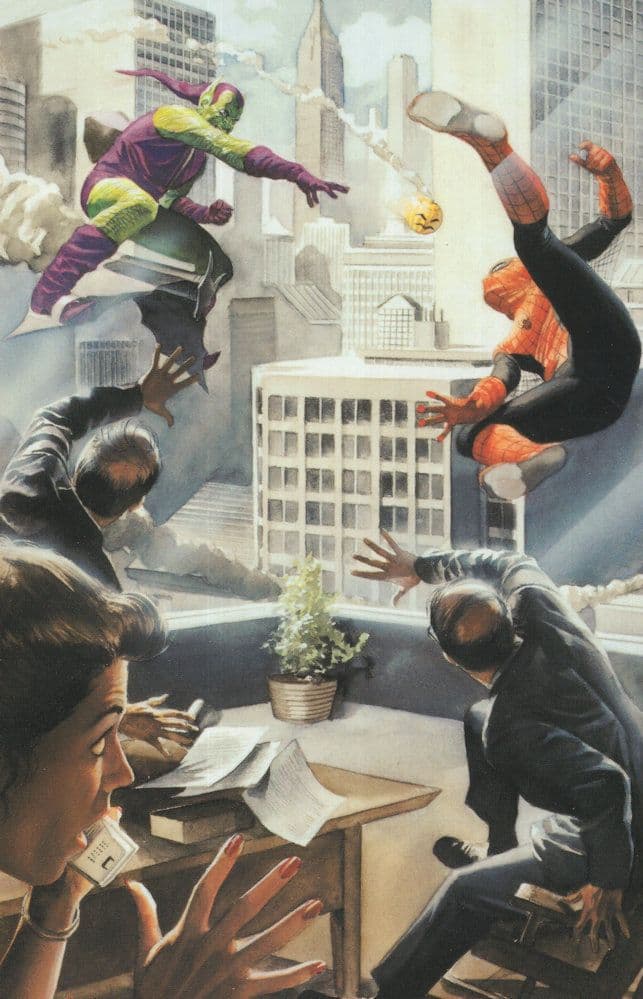 Spiderman vs Green Goblin Human Torch Marvel Comic Book Postcard