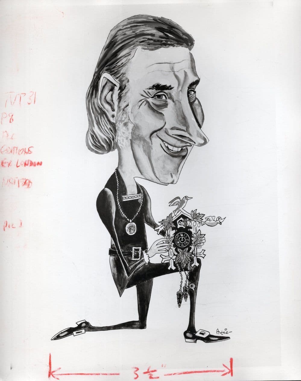 Spike Milligan Large Cartoon Caricature TV Times Press Photo