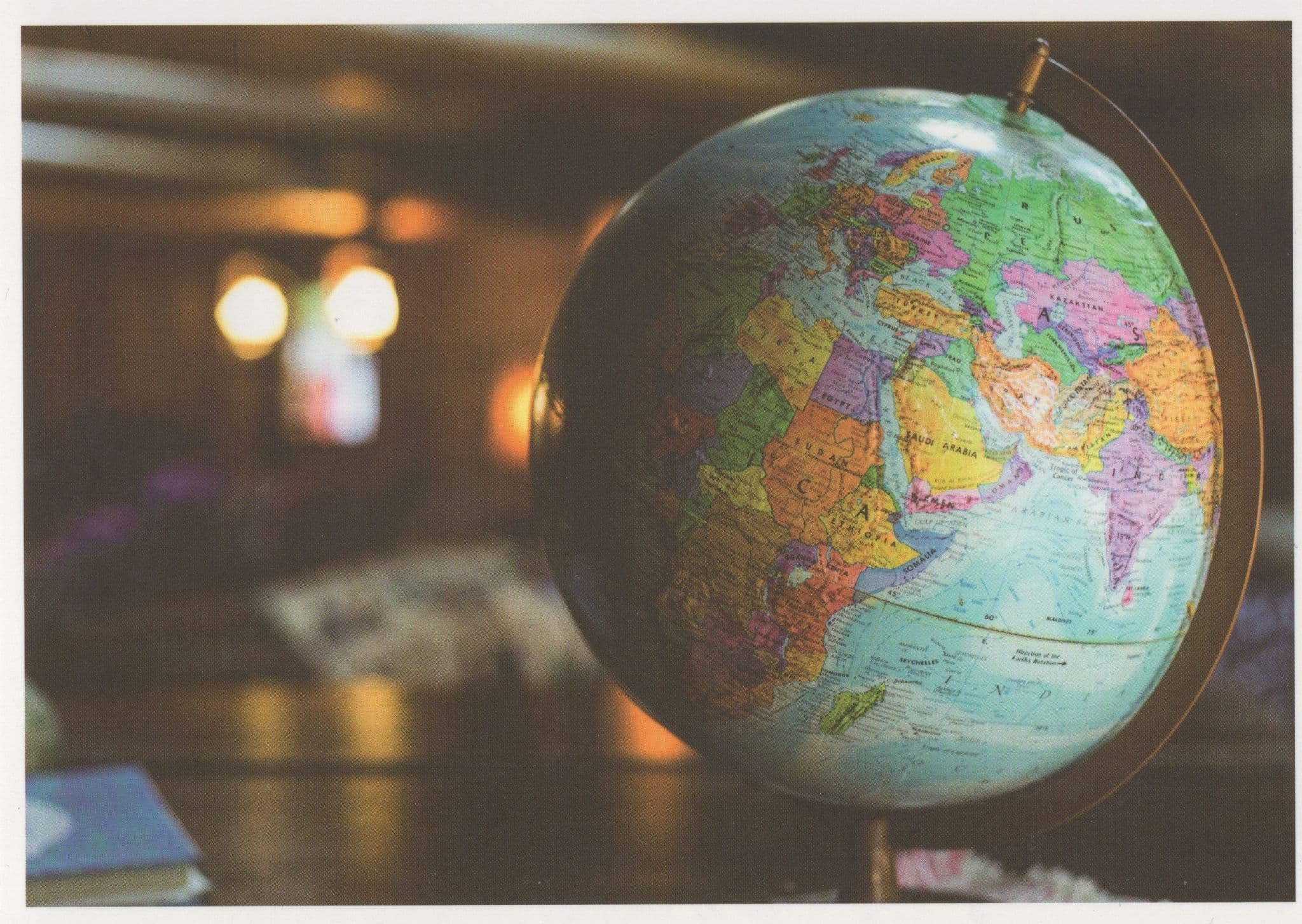 Spinning Atlas Style Geography Globe 2x German Modern Art postcard