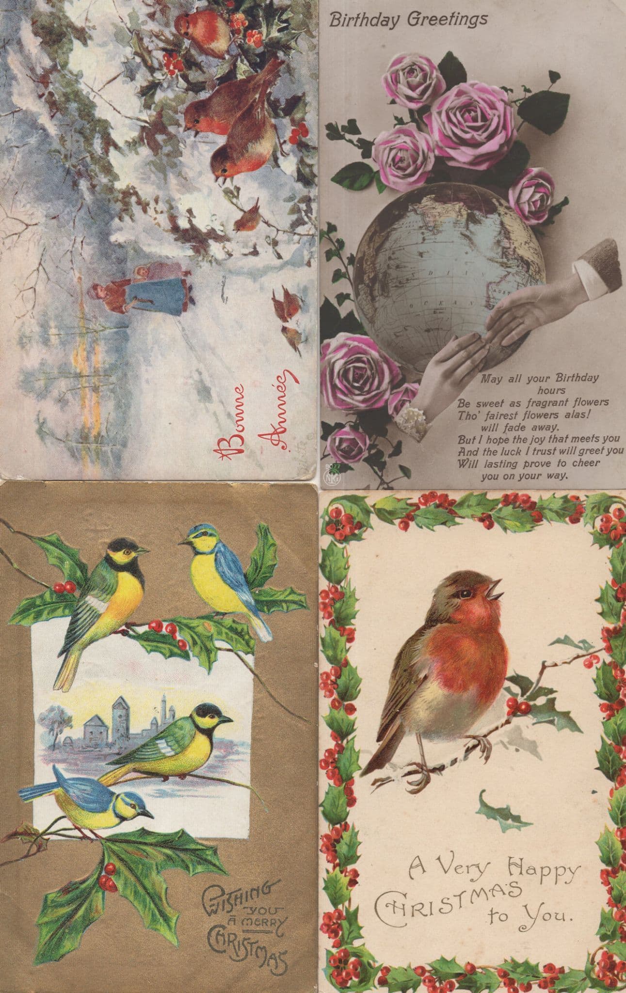 Spinning Globe Map Of The World Robin Bird 4x Old Greeting Postcard s