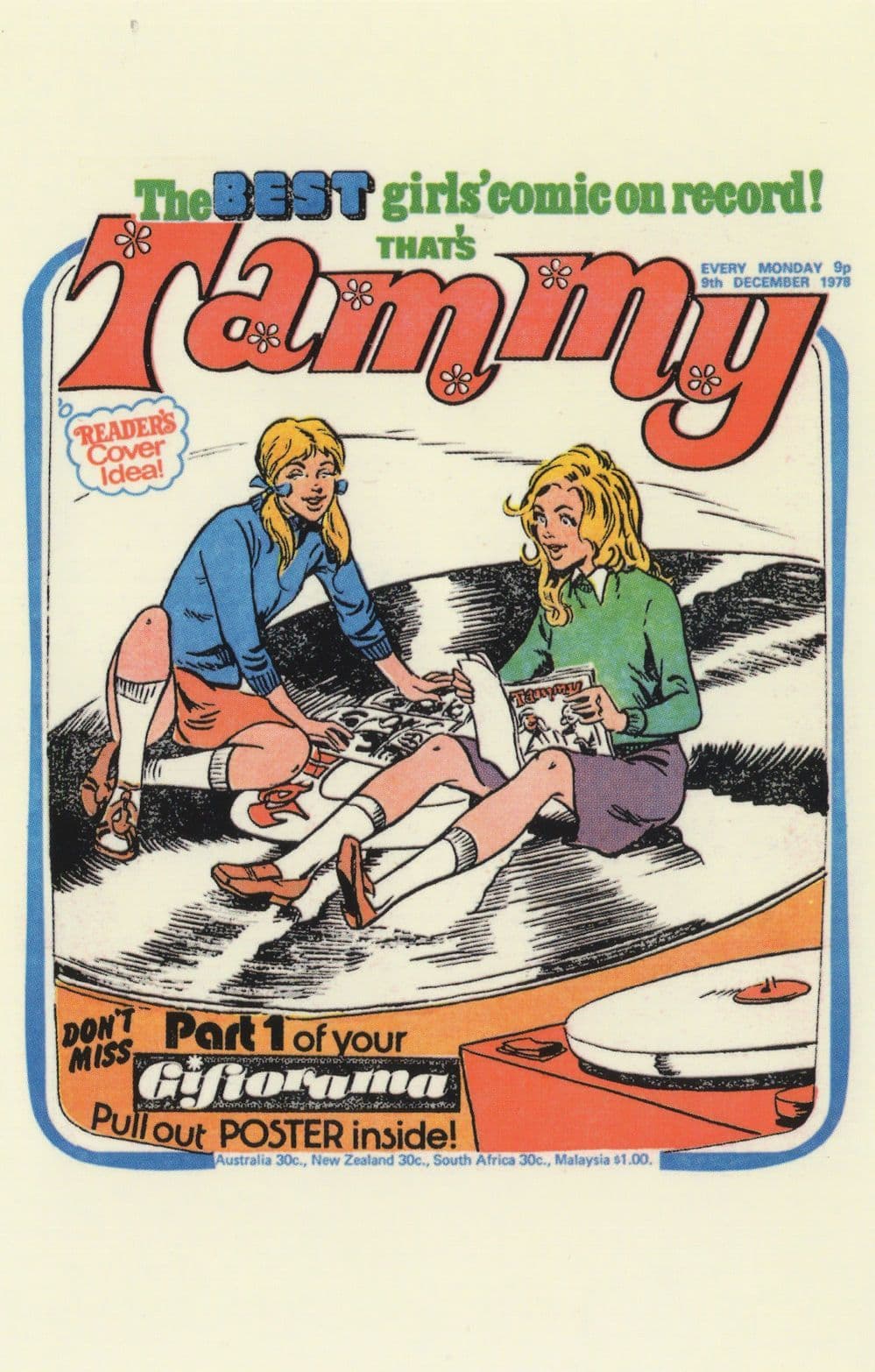 Spinning On A 1970s LP Record Tammy Girls Comic Book Postcard
