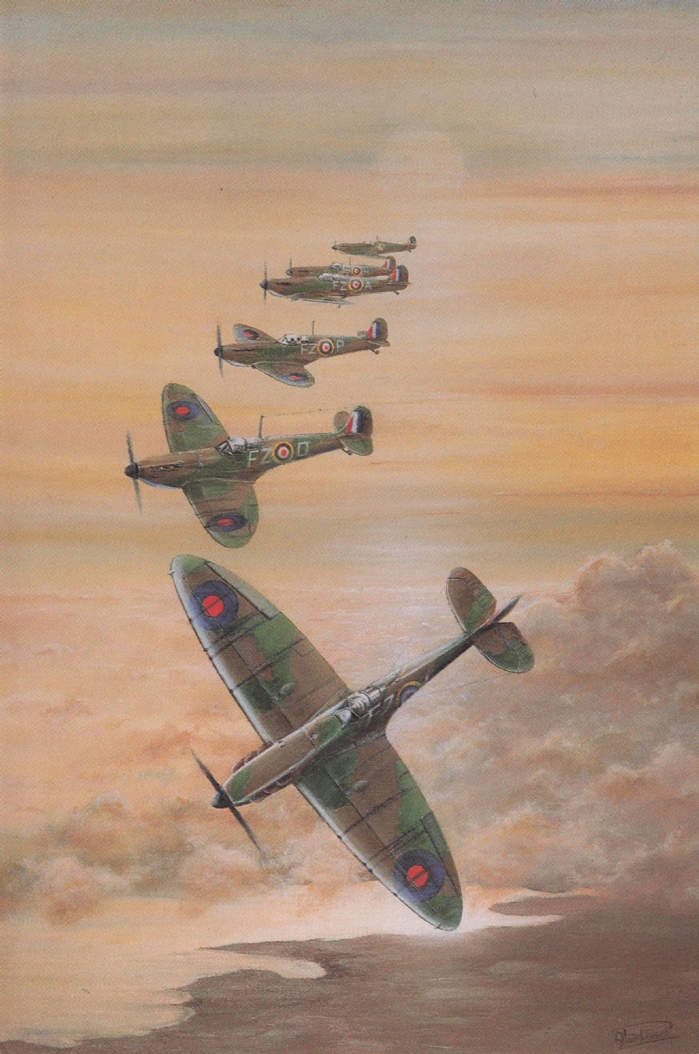 Spitfire Planes In War WW2 Battle Of Britain Painting Postcard