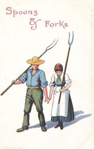Spoon Garden Fork Farm Farmer Rake Old Postcard