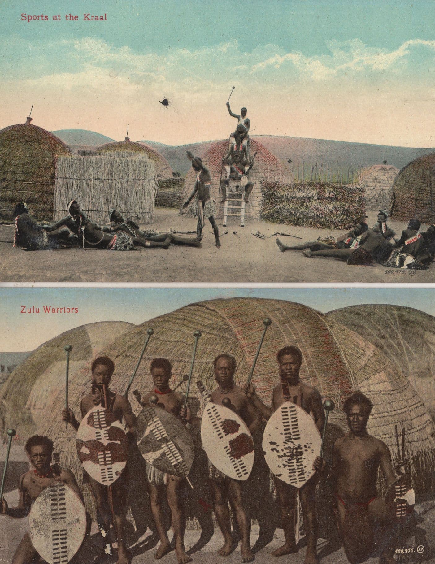 Sports At The Kraal Zulu Warriors South Africa 2x Old Postcard s
