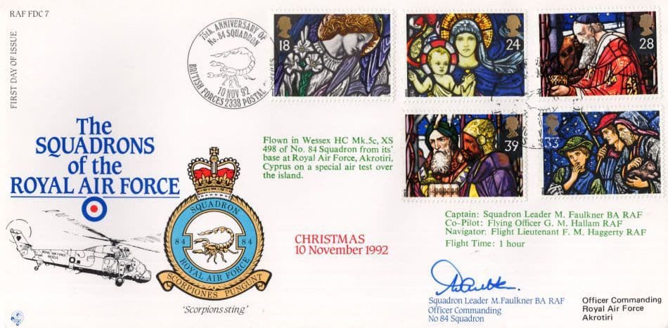 Squadrons Of The Royal Air Force Christmas 1992 Wessex Flown Hand Signed FDC