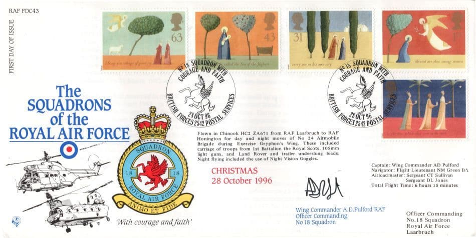 Squadrons Of The Royal Air Force Christmas 1996 RAF Honington Flown Hand Signed FDC
