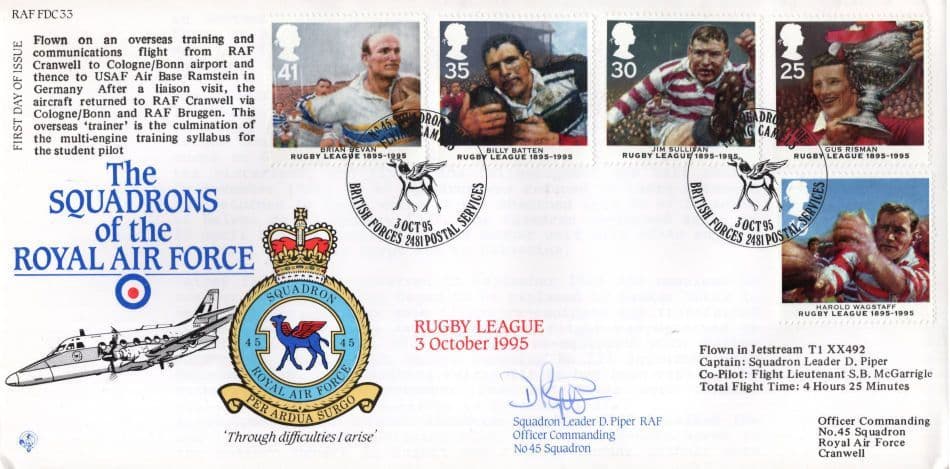 Squadrons Of The Royal Air Force Rugby League Flown Hand Signed FDC
