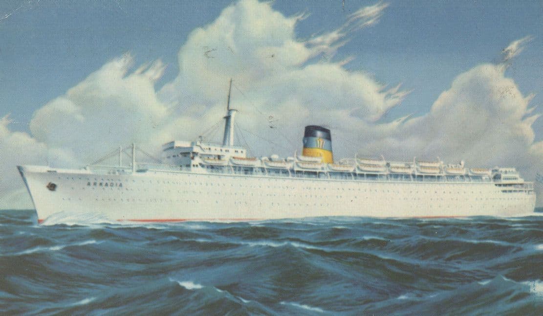 SS Arkadia On Board At Bay Of Biscay Greek Line Ship Postcard