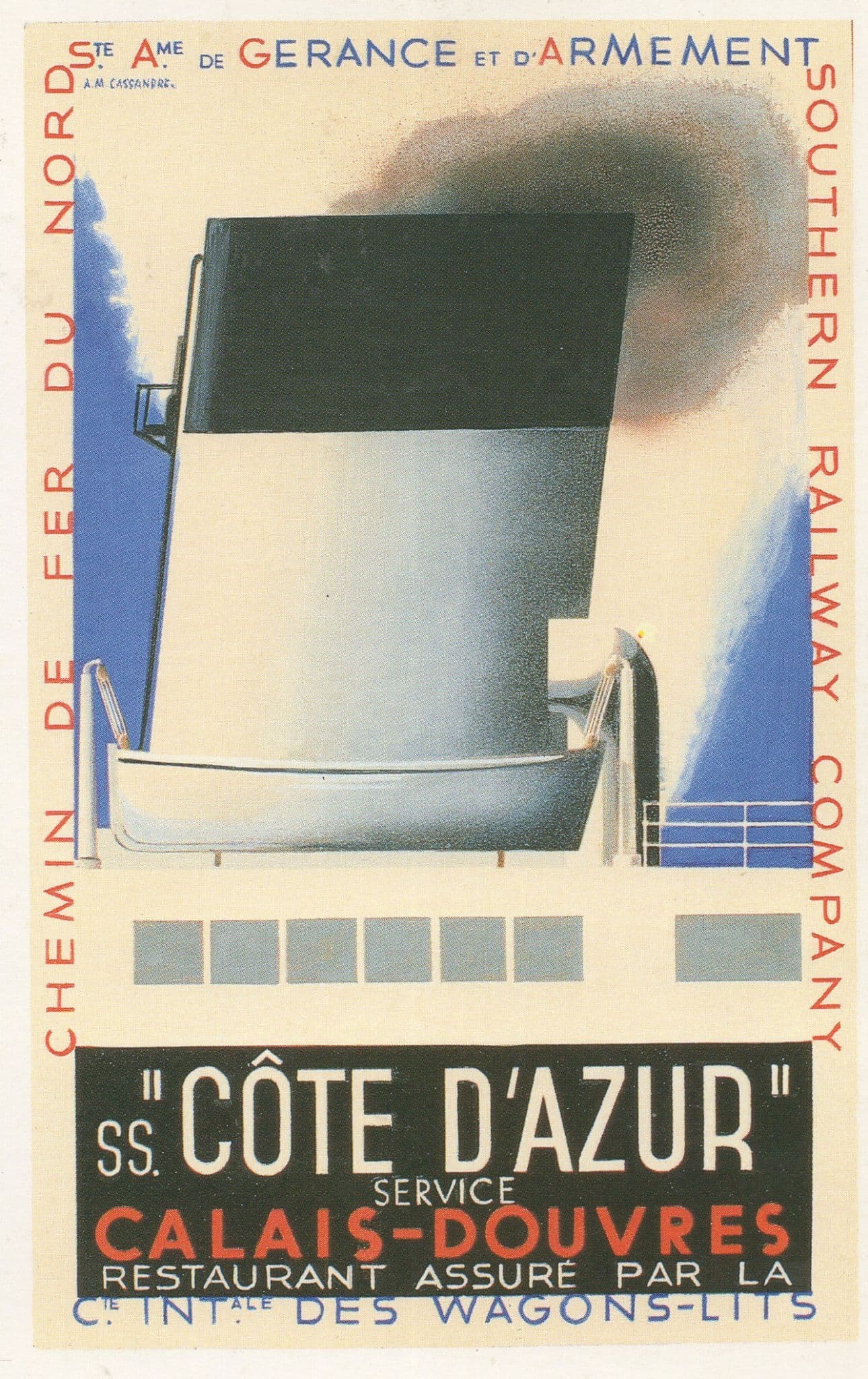 SS Cote D'Azur Calais Dover Ship Railway French Poster Postcard
