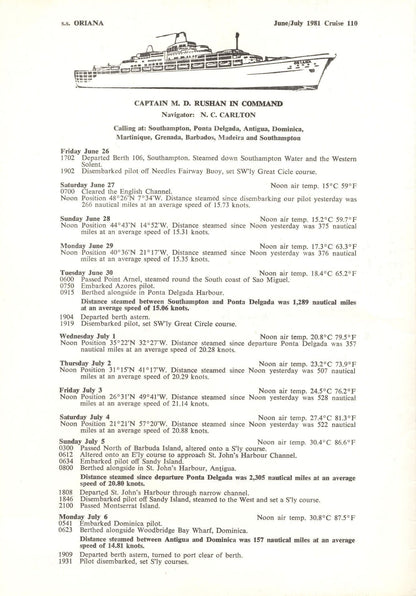 SS Oriana P&O Lines 1981 Log Of My Cruise Ship Ephemera