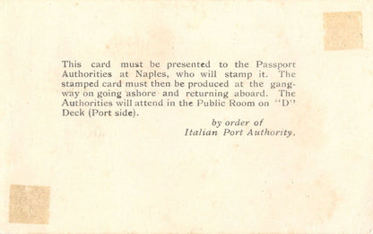 SS Oronsay Orient Line 1930s Toulon Naples French Passport Card