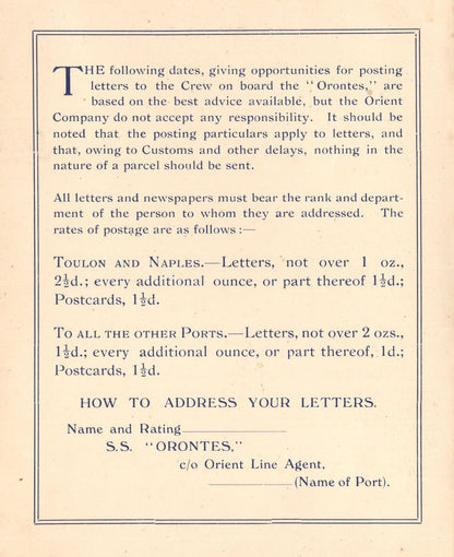 SS Orontes 1933 The Cruise Ship Communications On Board Book let