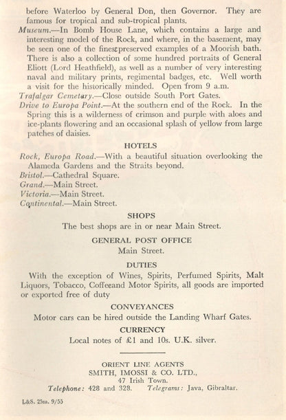 SS Orontes P&O Cruise Ship 1956 Australia Gibraltar Map Book -let