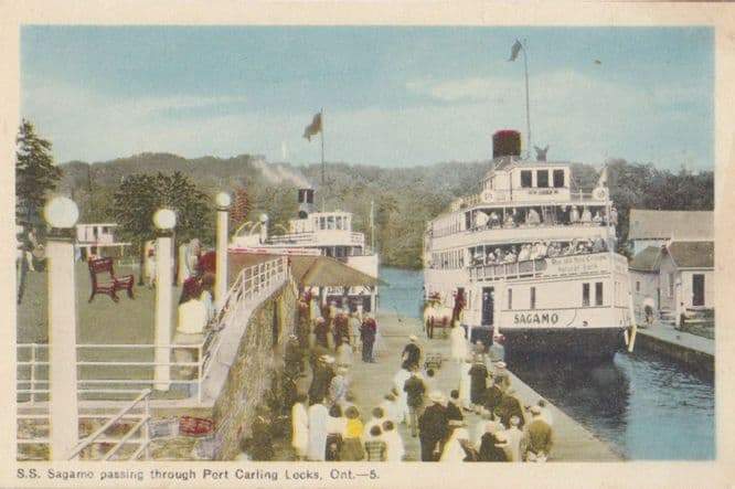 SS Sagamo Canadian Ship on Port Carling Locks Postcard