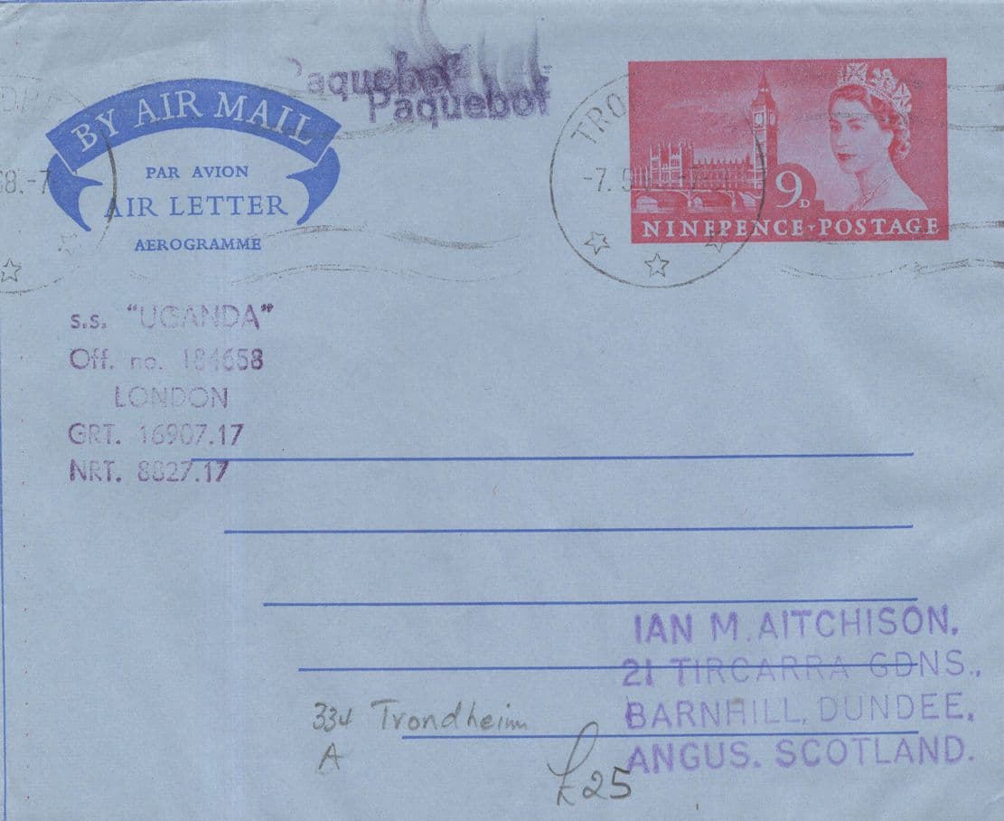 SS Uganda Posted On Board Letter British India Steam Ship Letter Card