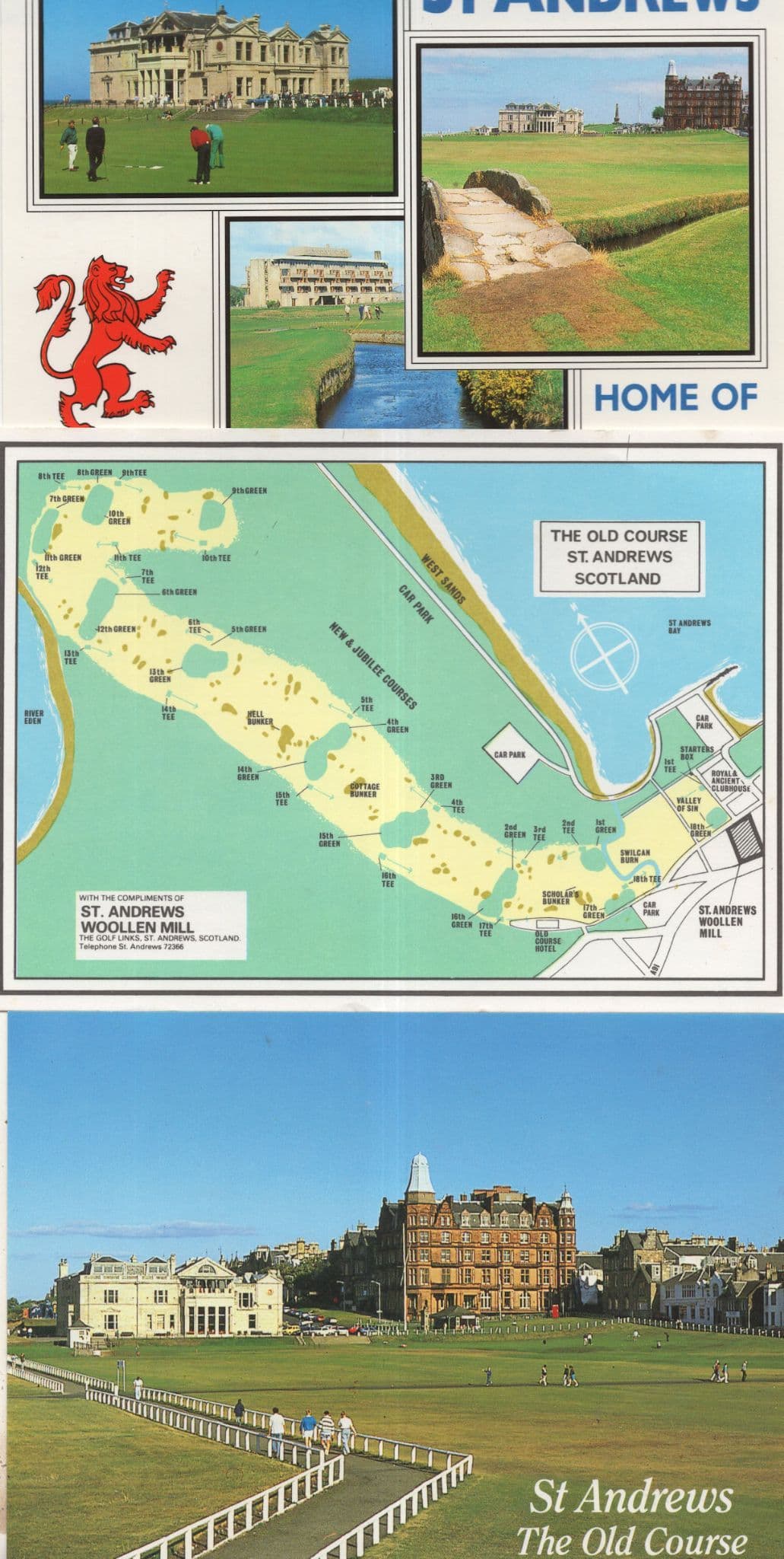 St Andrews Golf Course Map 3x Scottish Postcard s