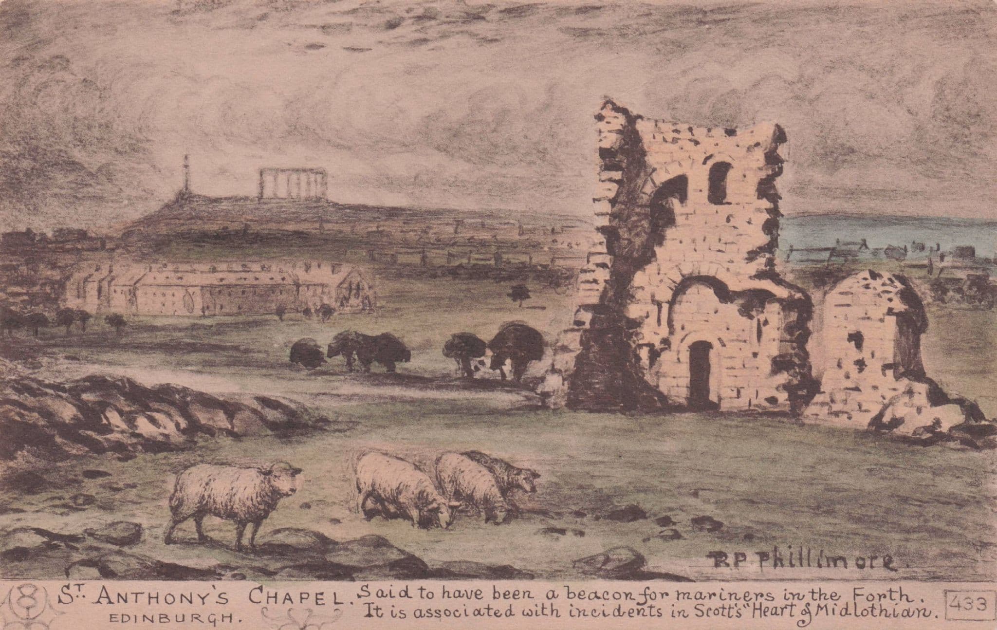 St Antony's Castle Edinburgh The Mariners Forth Beacon Phillimore Rare Postcard