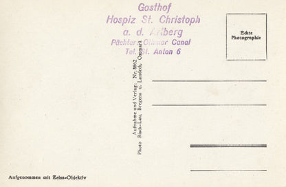 St Christoph Church Arlberg Swiss Real Photo Postcard & Official Old Stamp Frank