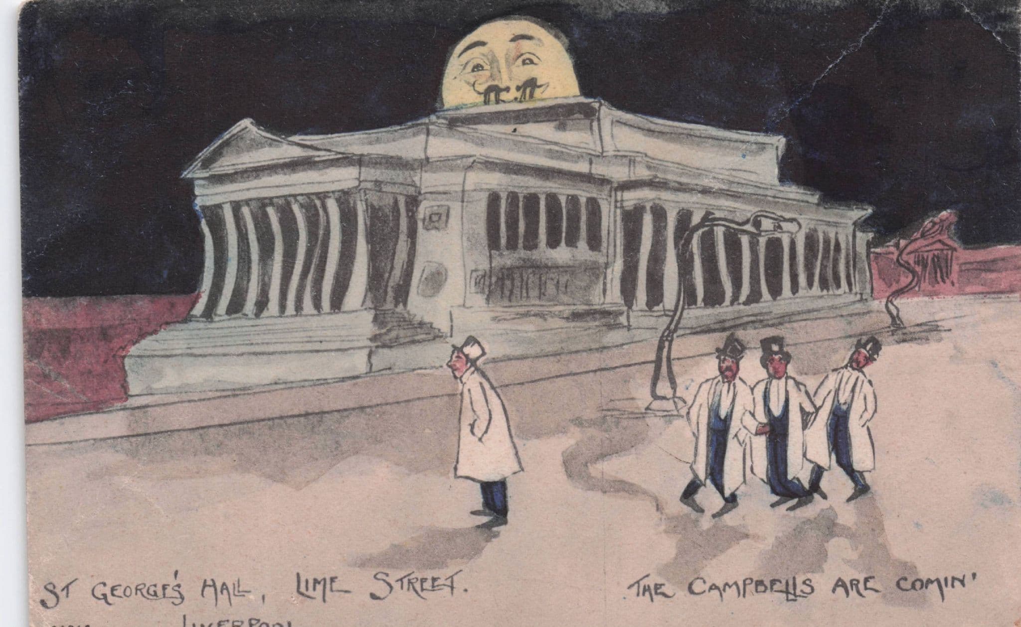 St Georges Hall Liverpool The Campbells Are Coming Old Comic Postcard